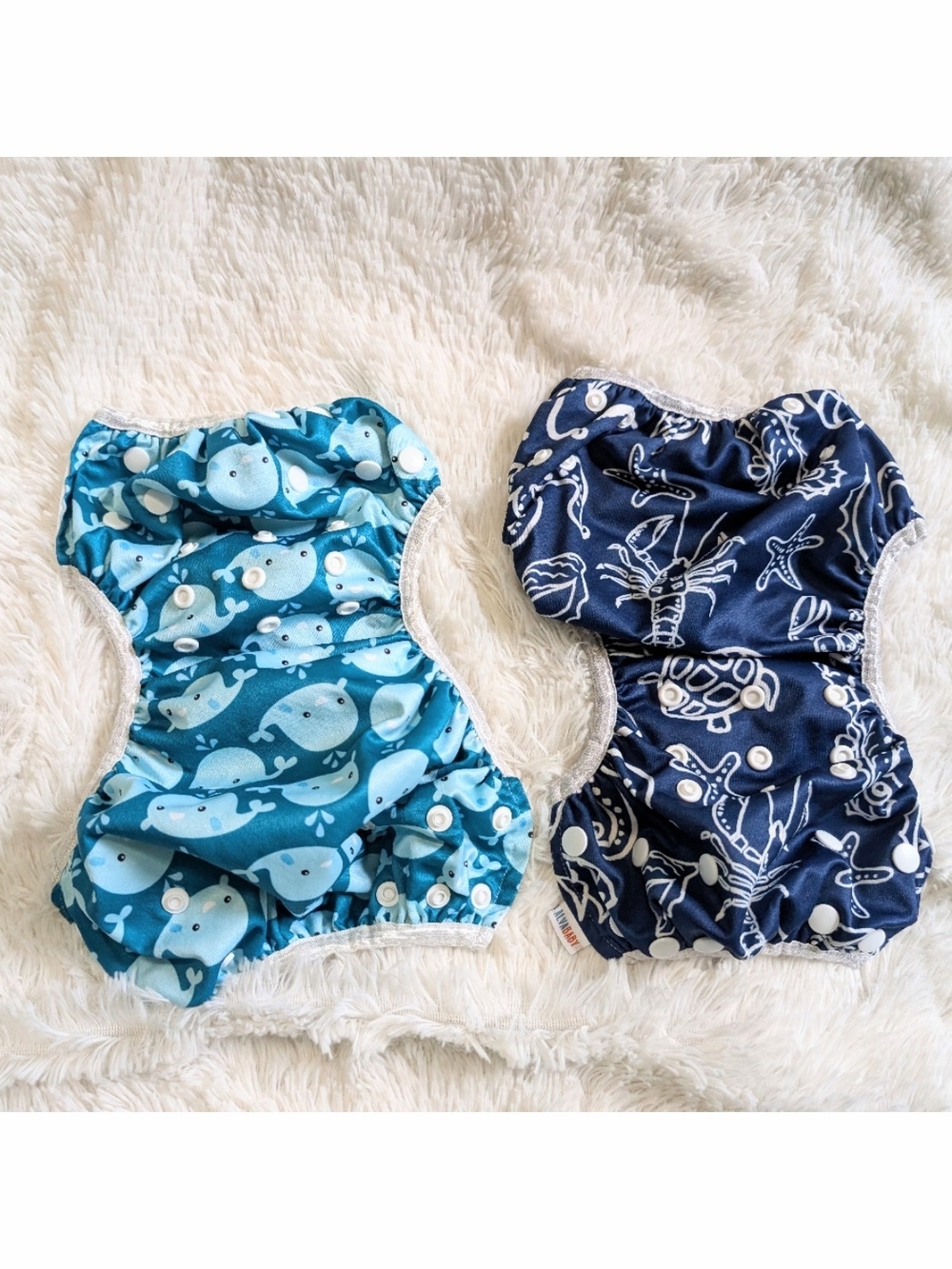 Alvababy Reusable Adjustable Swim Diapers Blue Whale & Navy Ocean Prints